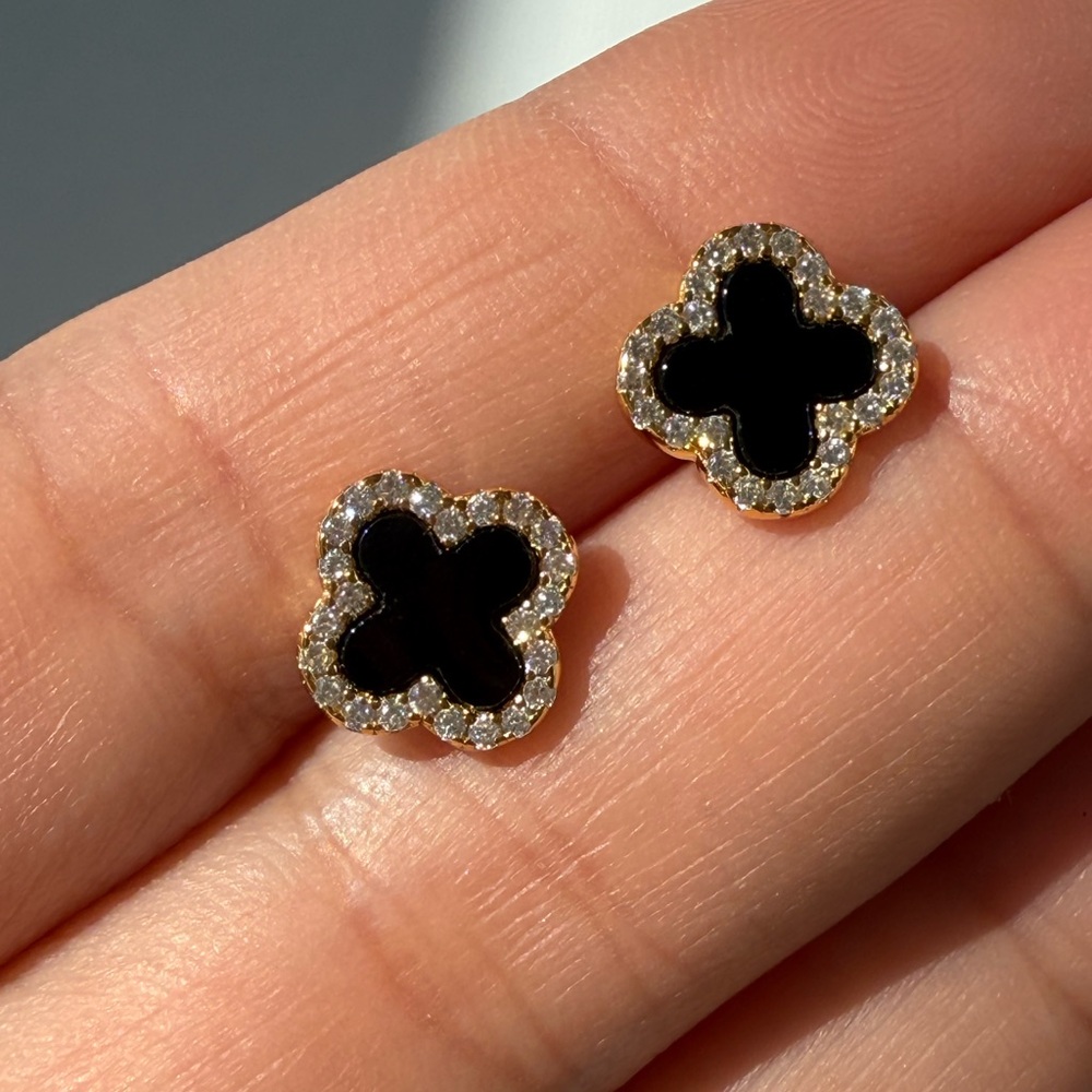 Four Leaf Clover 925 Sterling Silver Stud Earrings, 14K Gold Plated - Picture 4 of 11